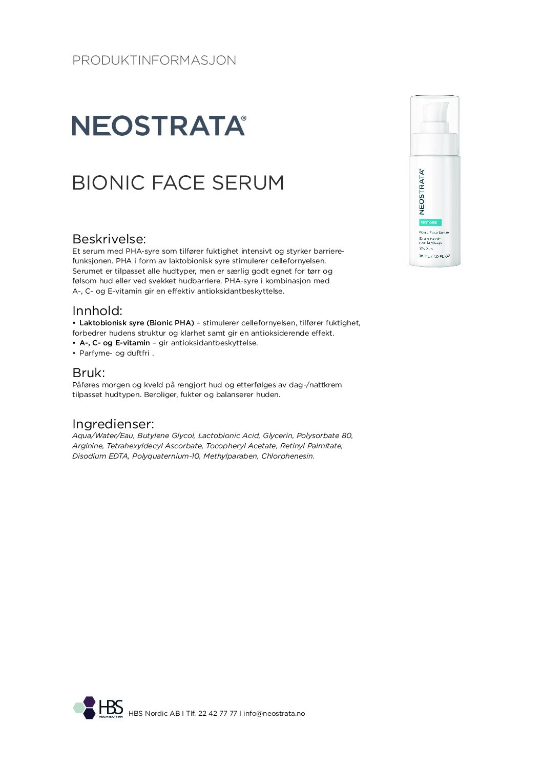 Produktark NEOSTRATA Bionic Face Serum