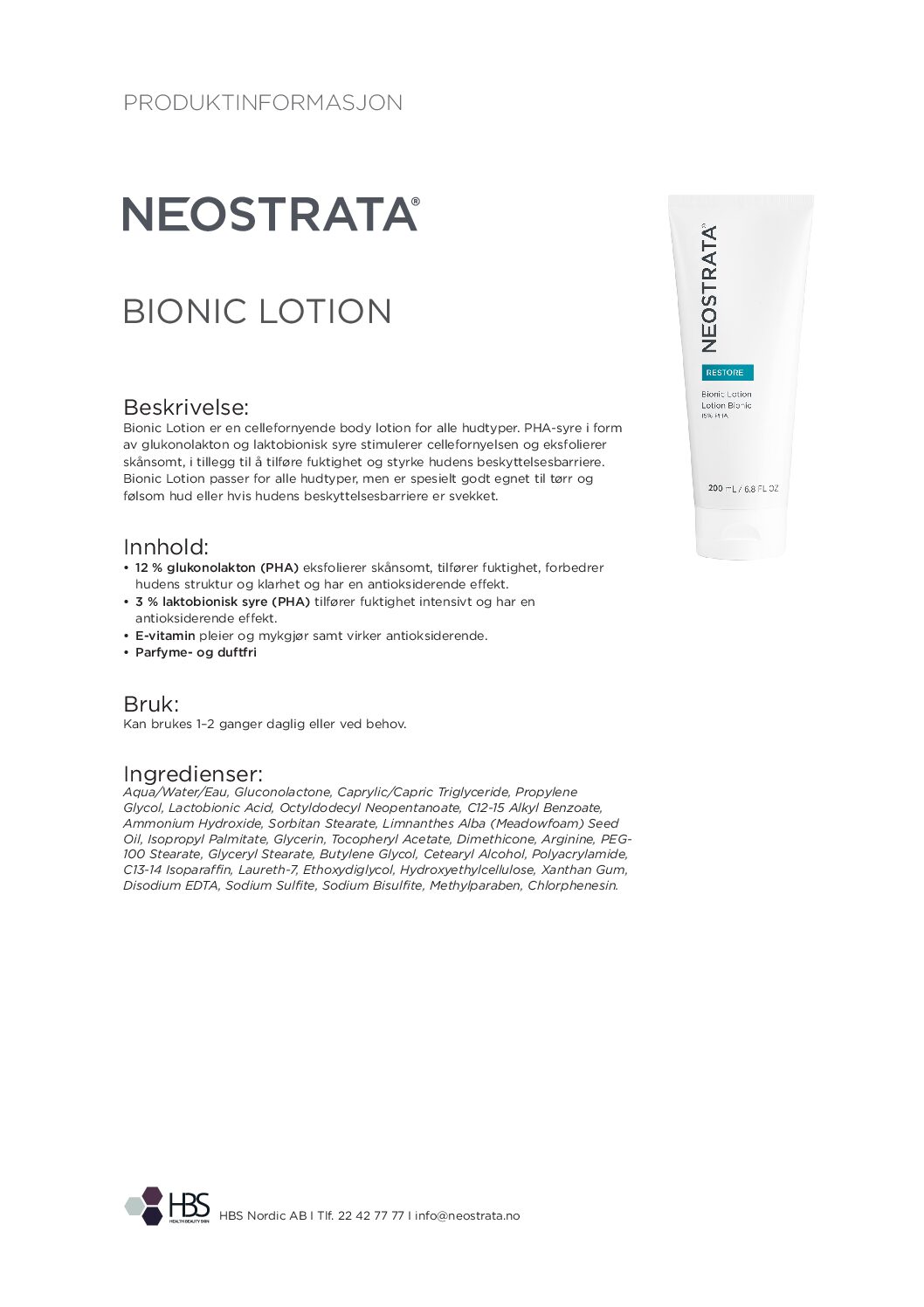 Produktark NEOSTRATA Bionic Lotion