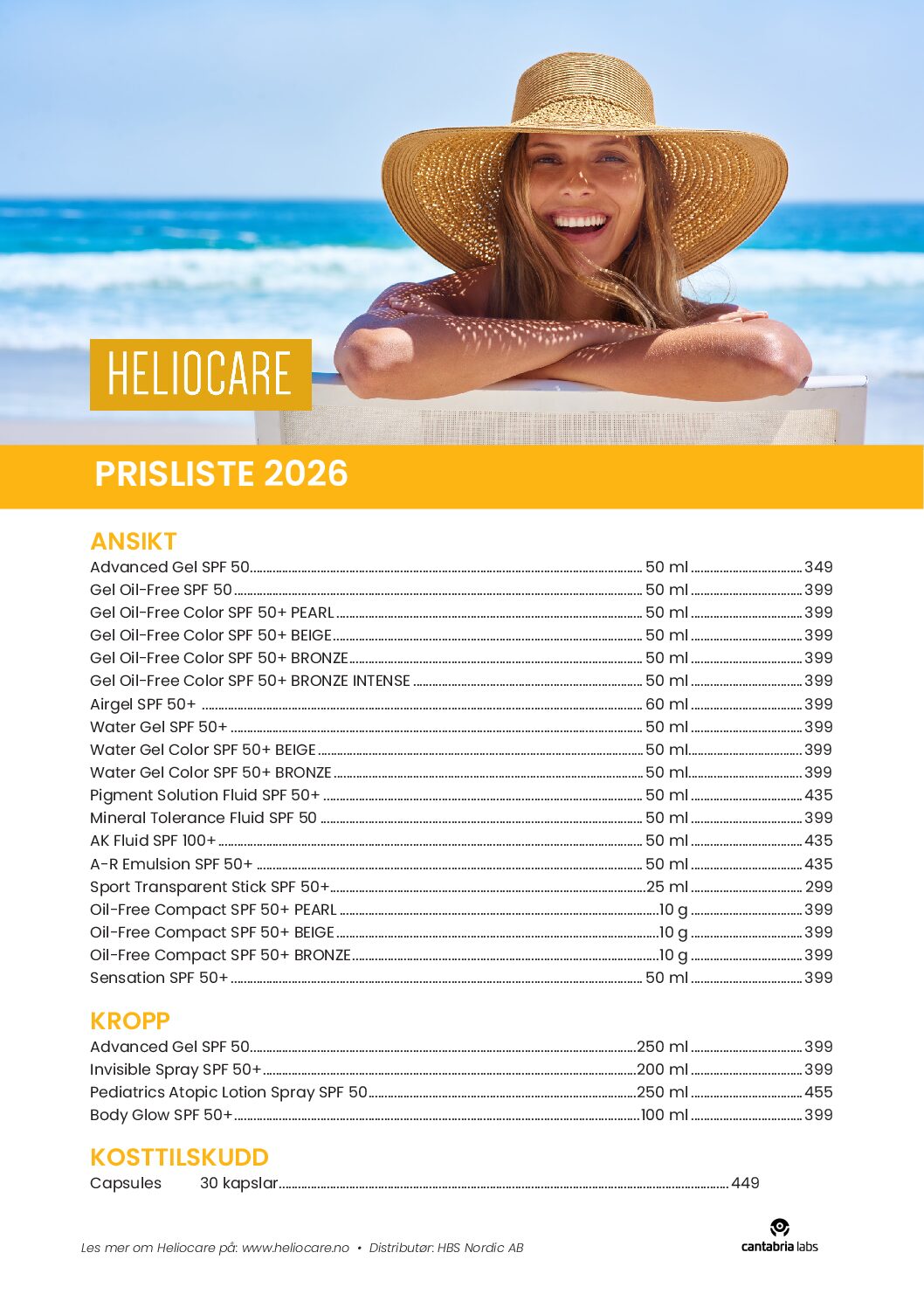 Prisliste Heliocare 2026 (kunde)