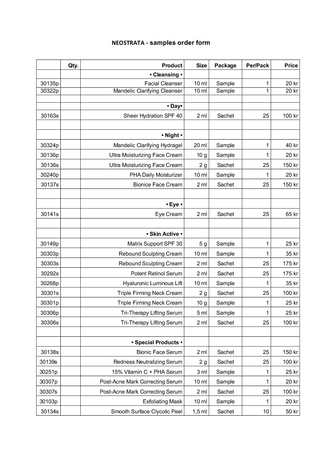 Bestillingsskjema NEOSTRATA prøver