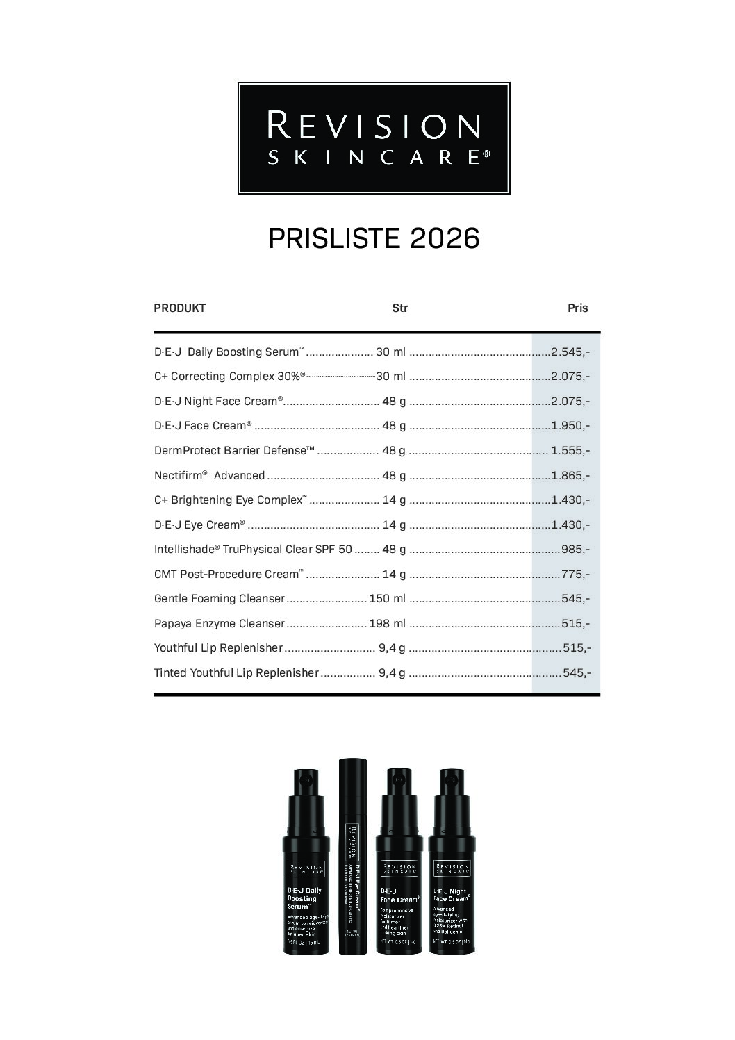 Prisliste Revision Skincare 2026 (kunde)