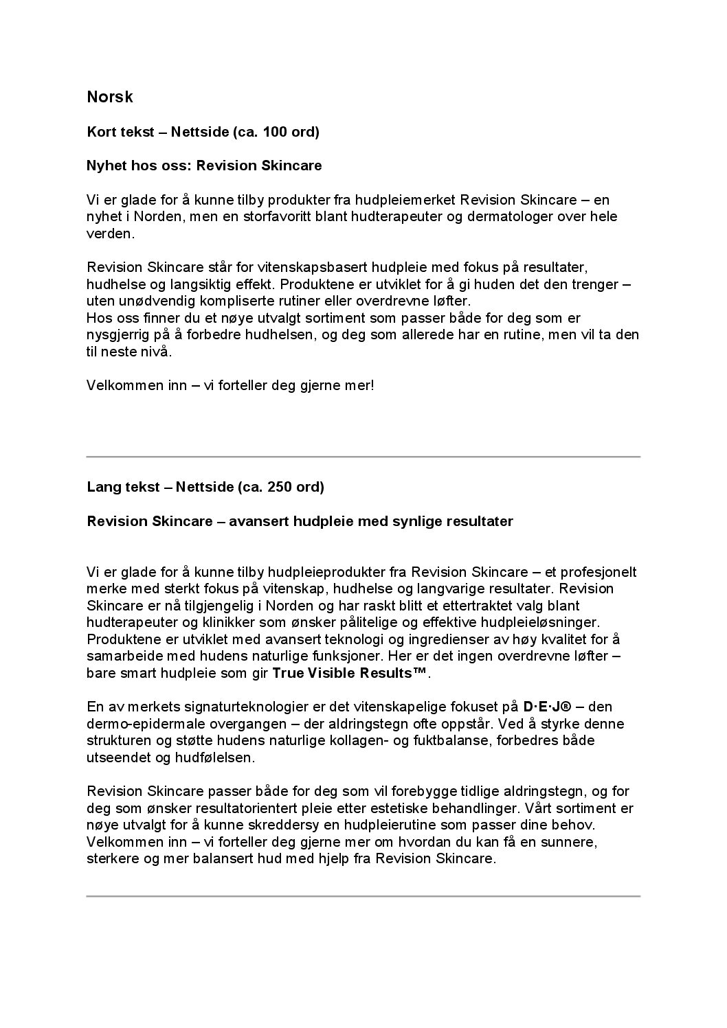 Varemerkebeskrivelse Revision Skincare (norsk)