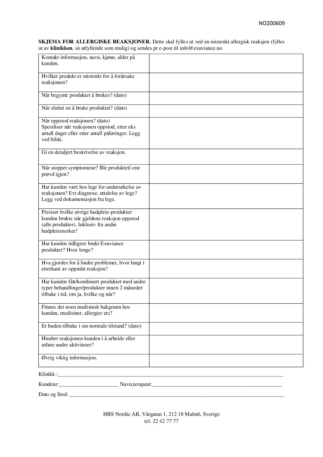 NEOSTRATA – spørsmål å stille ved mistanke om allergisk reaksjon