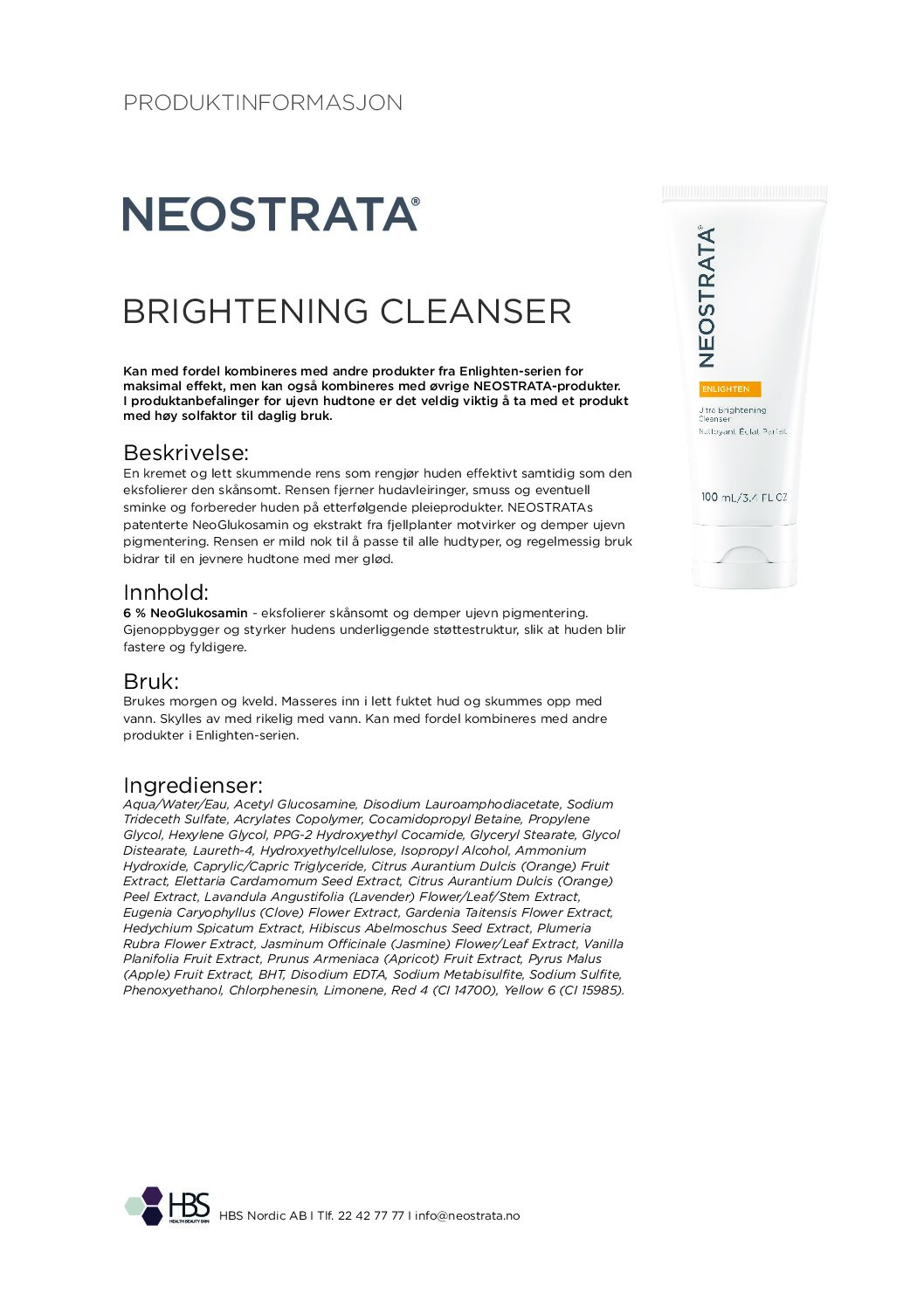 Produktark NEOSTRATA Ultra Brightening Cleanser