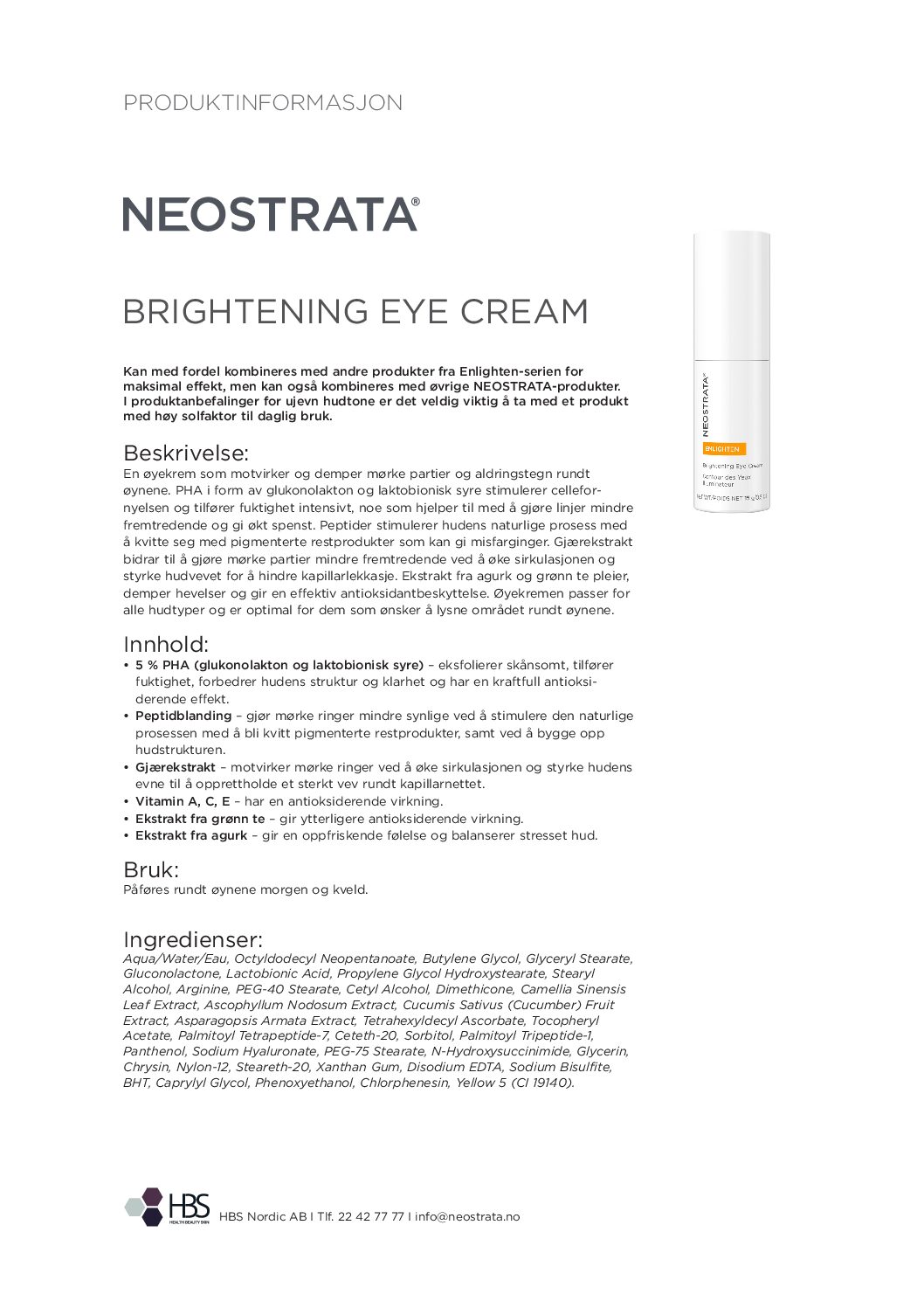 Produktark NEOSTRATA Brightening Eye Cream