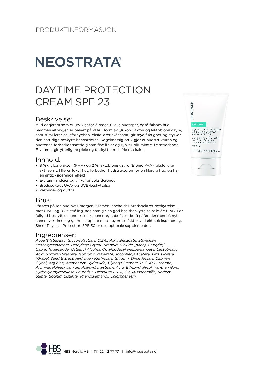 Produktark NEOSTRATA Daytime Protection Cream SPF 23