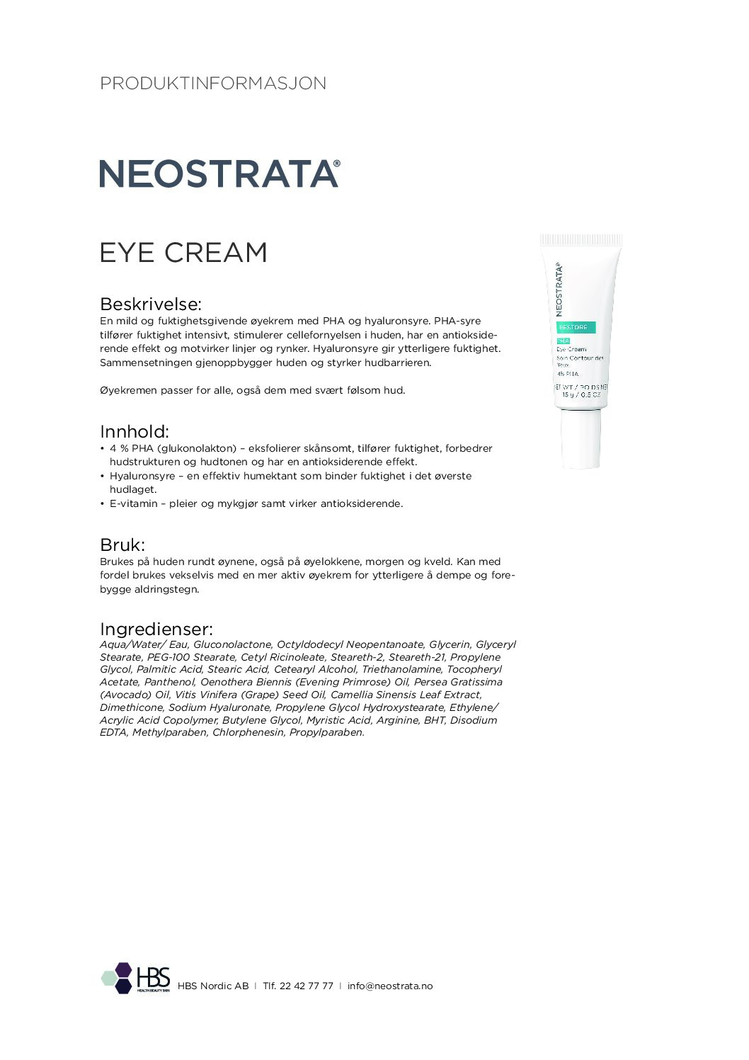 Produktark NEOSTRATA Eye Cream