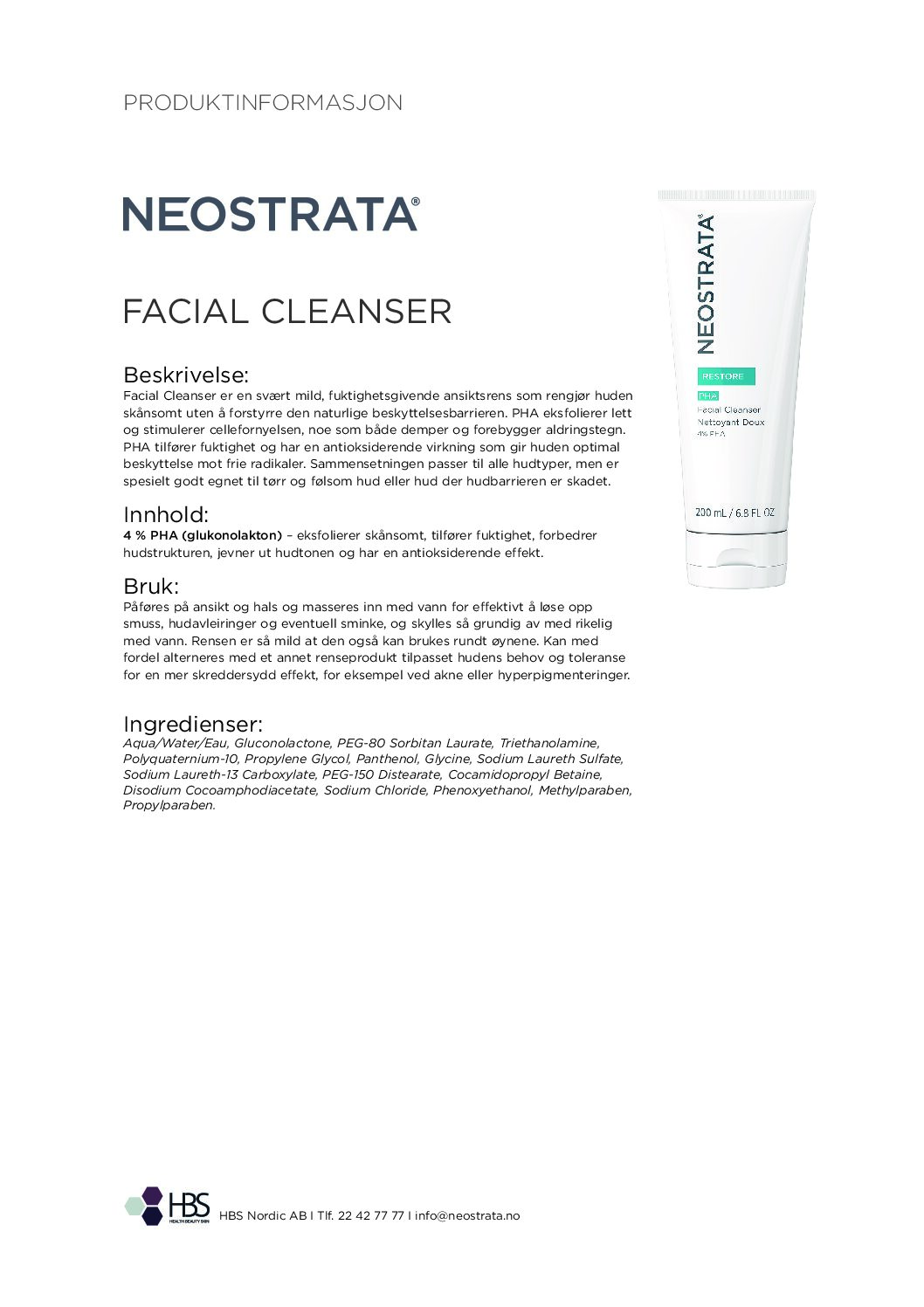 Produktark NEOSTRATA Facial Cleanser