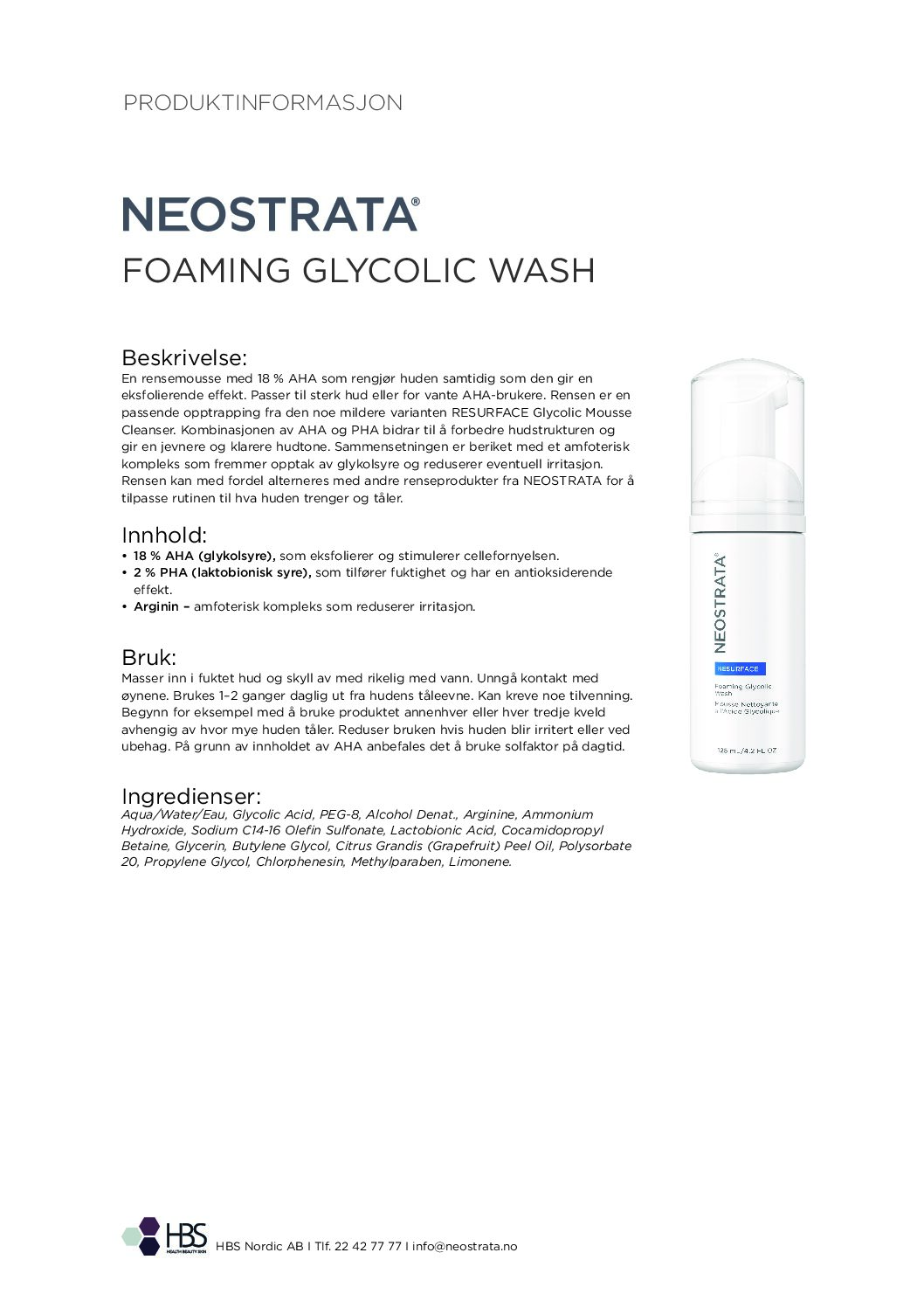 Produktark NEOSTRATA Foaming Glycolic Wash