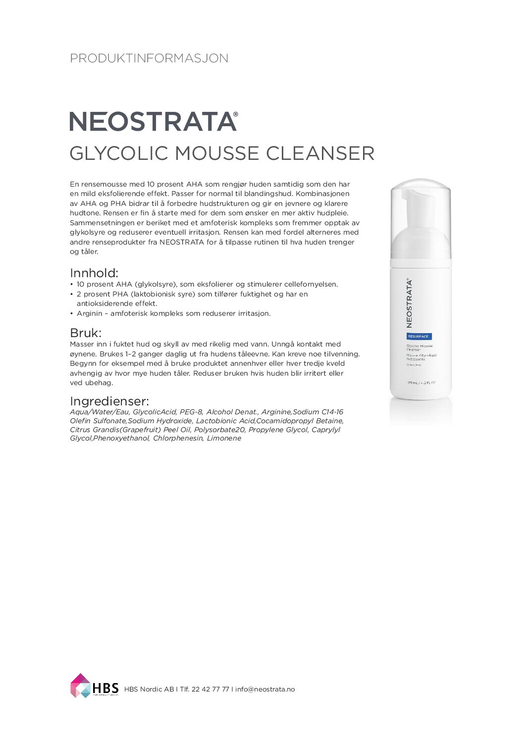 Produktark NEOSTRATA Glycolic Mousse Cleanser
