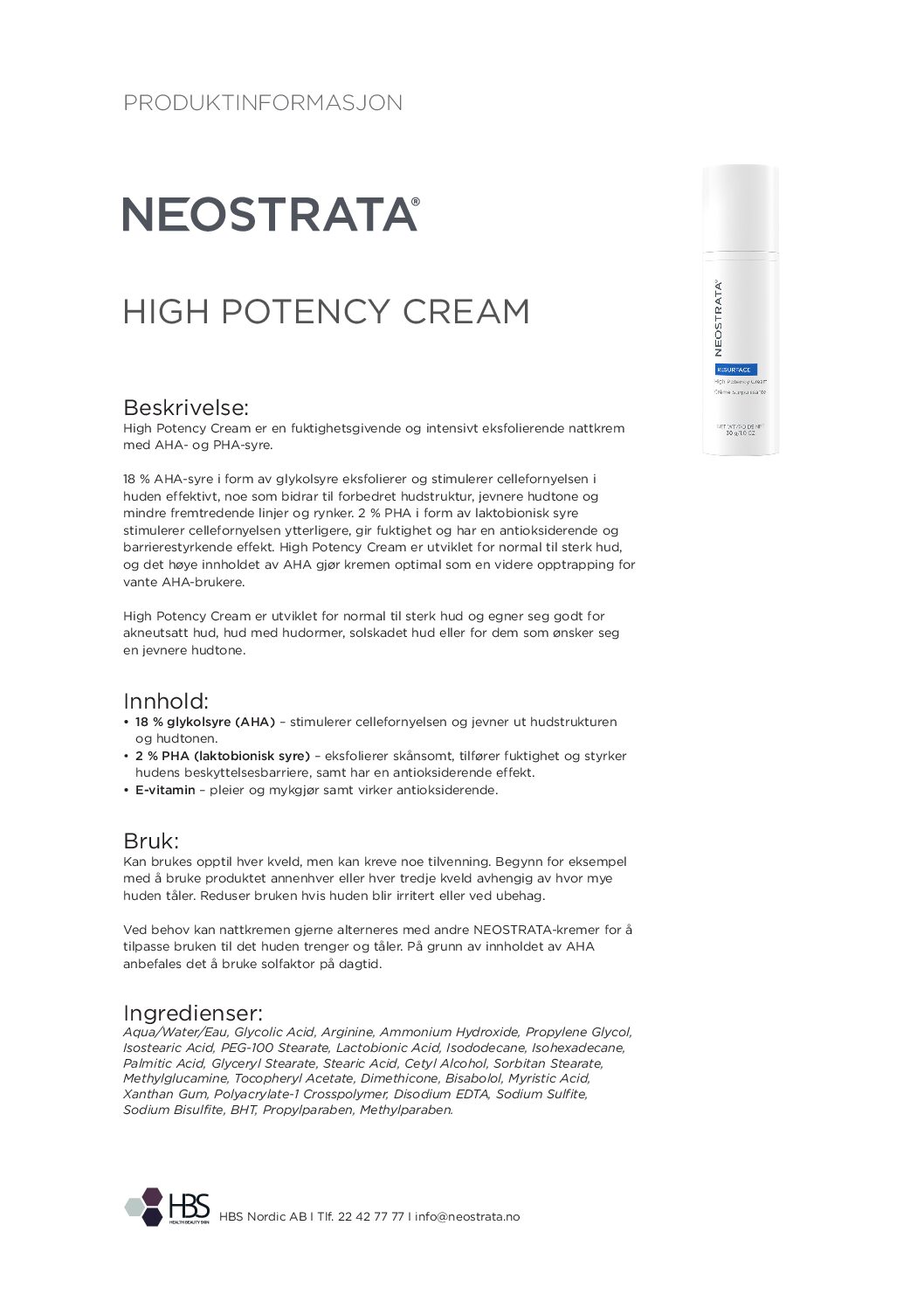Produktark NEOSTRATA High Potency Cream