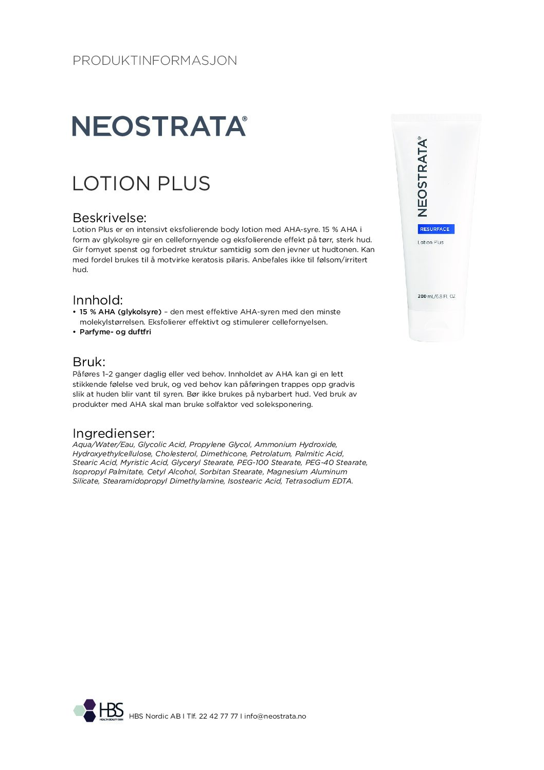 Produktark NEOSTRATA Lotion Plus