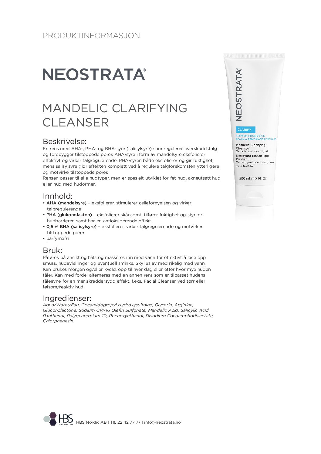 Produktark NEOSTRATA Mandelic Clarifying Cleanser