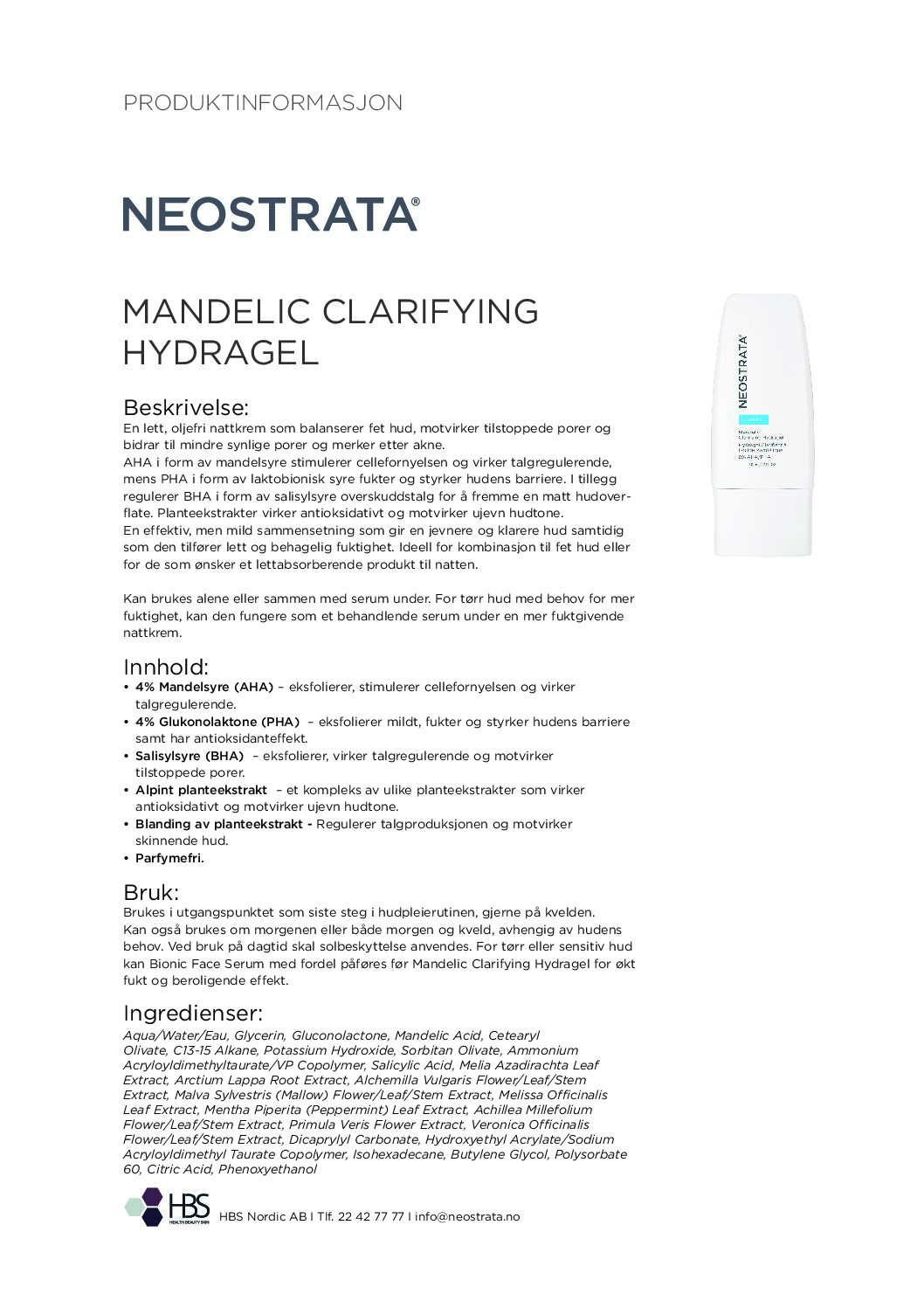 Produktark NEOSTRATA Mandelic Clarifying Hydragel
