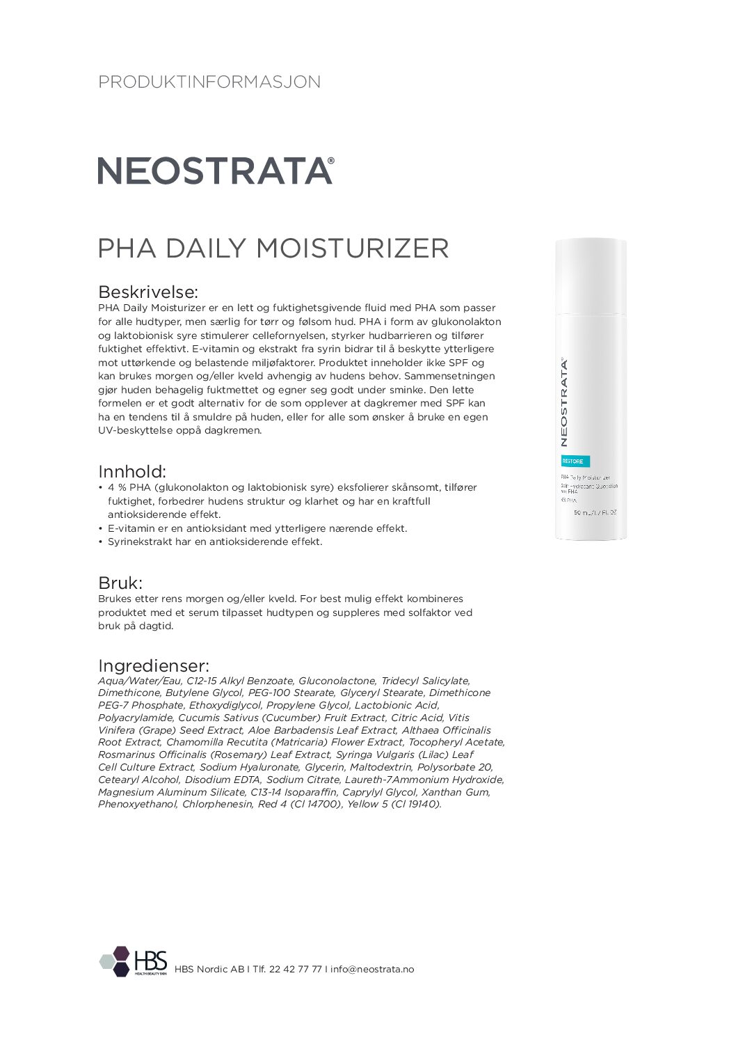 Produktark NEOSTRATA PHA Daily Moisturizer