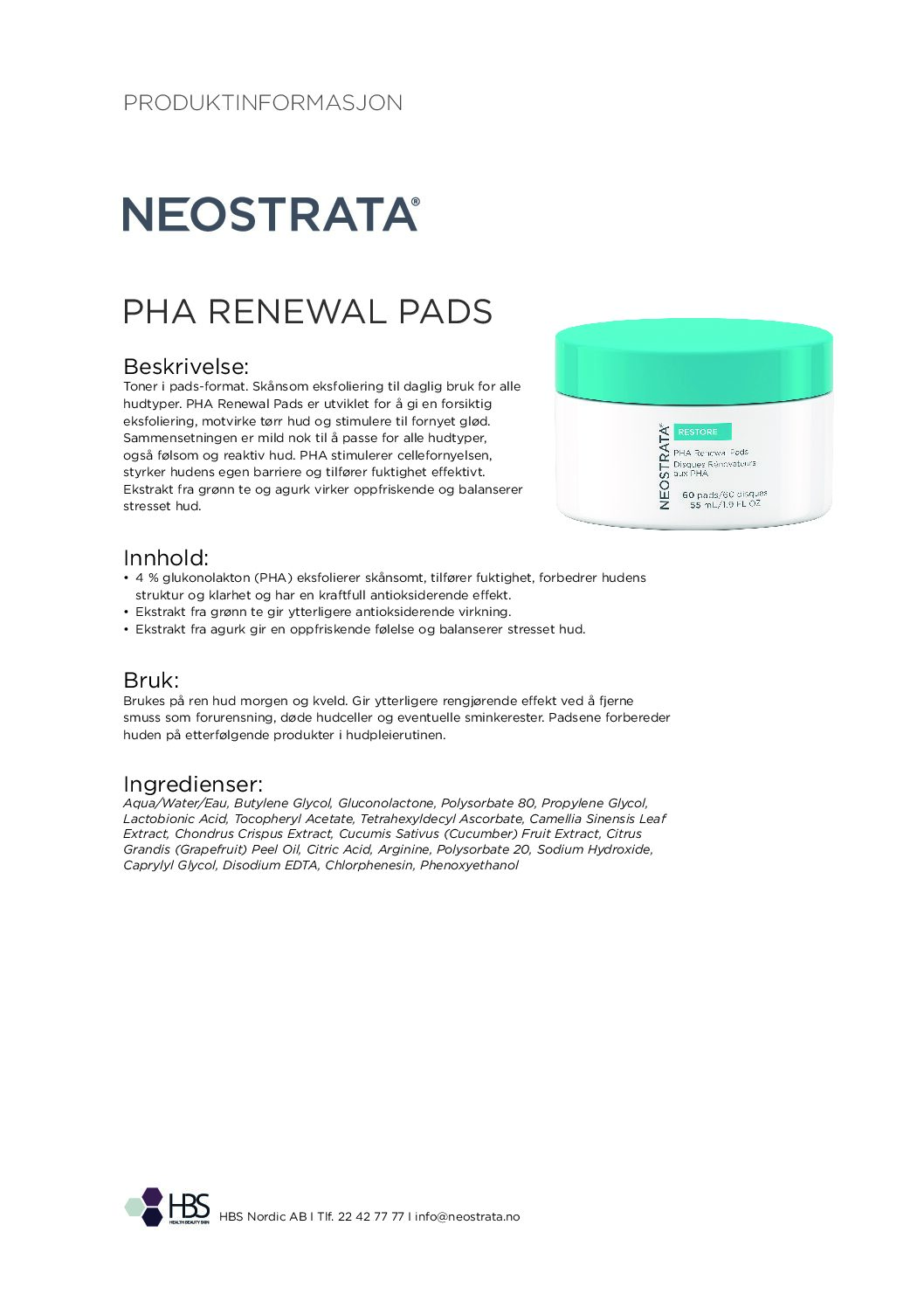 Produktark NEOSTRATA PHA Renewal Pads