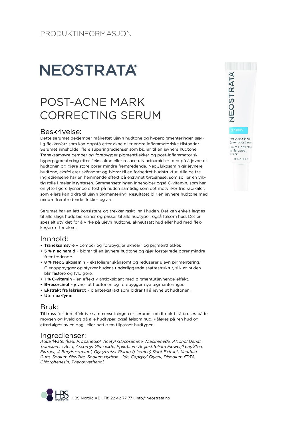 Produktark NEOSTRATA Post Acne Mark Correcting Serum