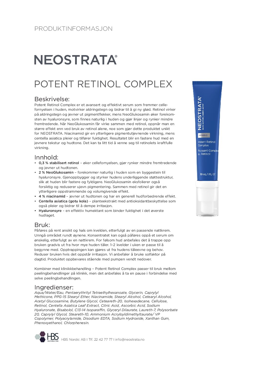 Produktark NEOSTRATA Potent Retinol Complex