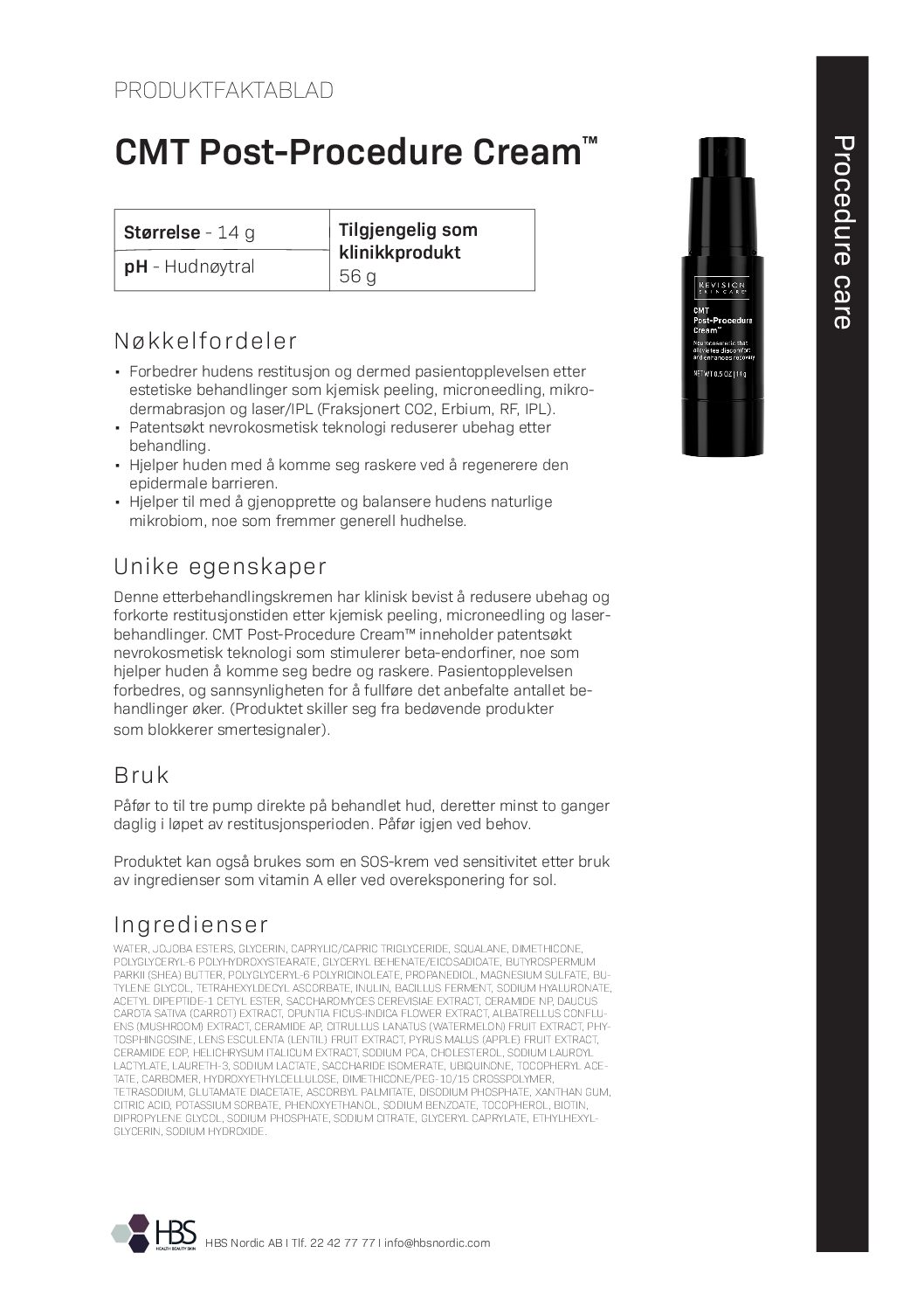 Produktark Revision Skincare CMT Post Procedure Cream