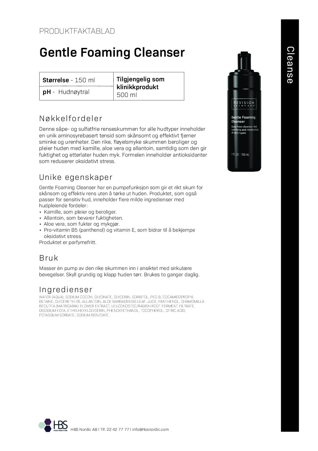 Produktark Revision Skincare Gentle Foaming Cleanser