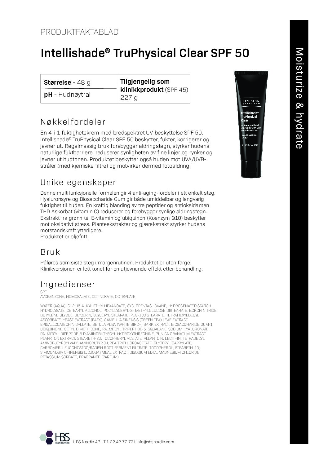 Produktark Revision Skincare Intellishade TruPhysical Clear SPF 50