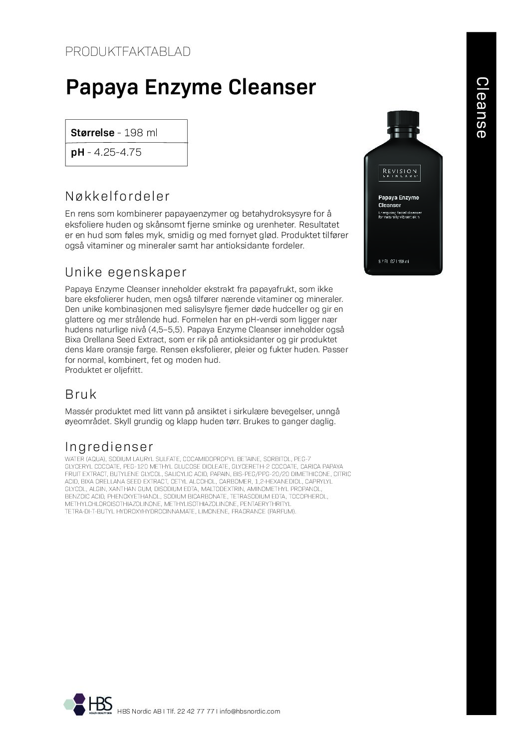 Produktark Revision Skincare Papaya Enzyme Cleanser