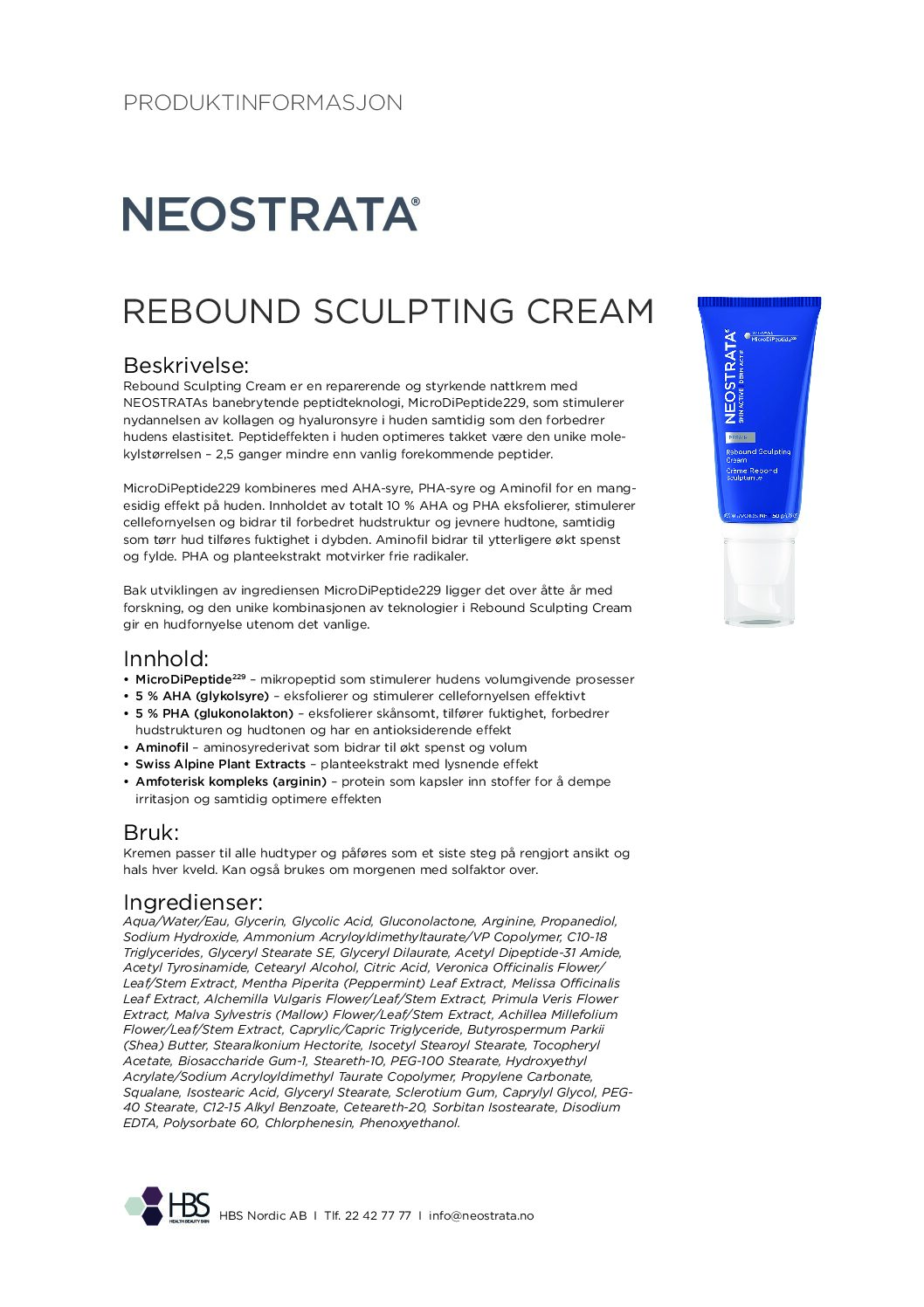 Produktark NEOSTRATA Rebound Sculpting Cream