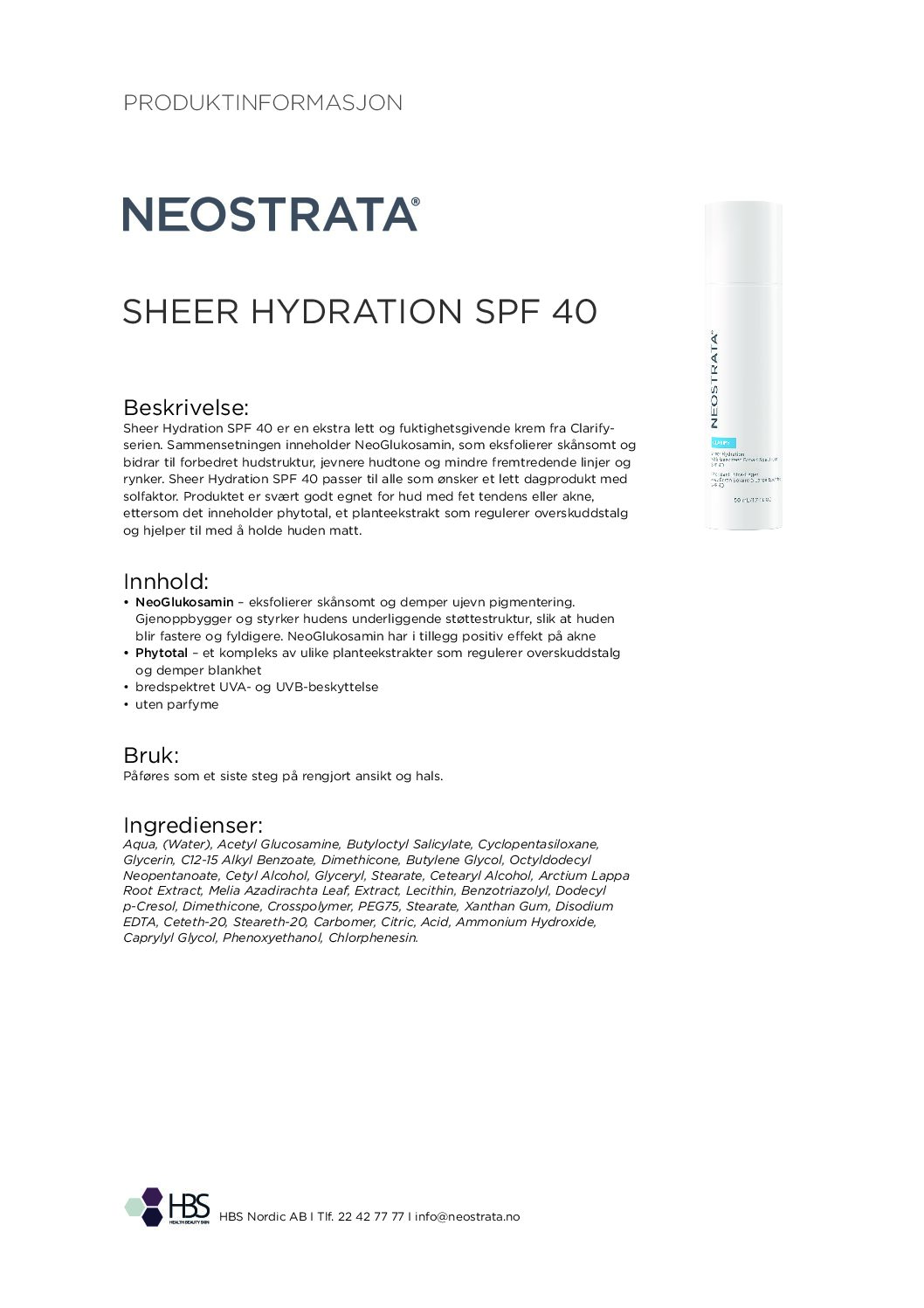 Produktark NEOSTRATA Sheer Hydration