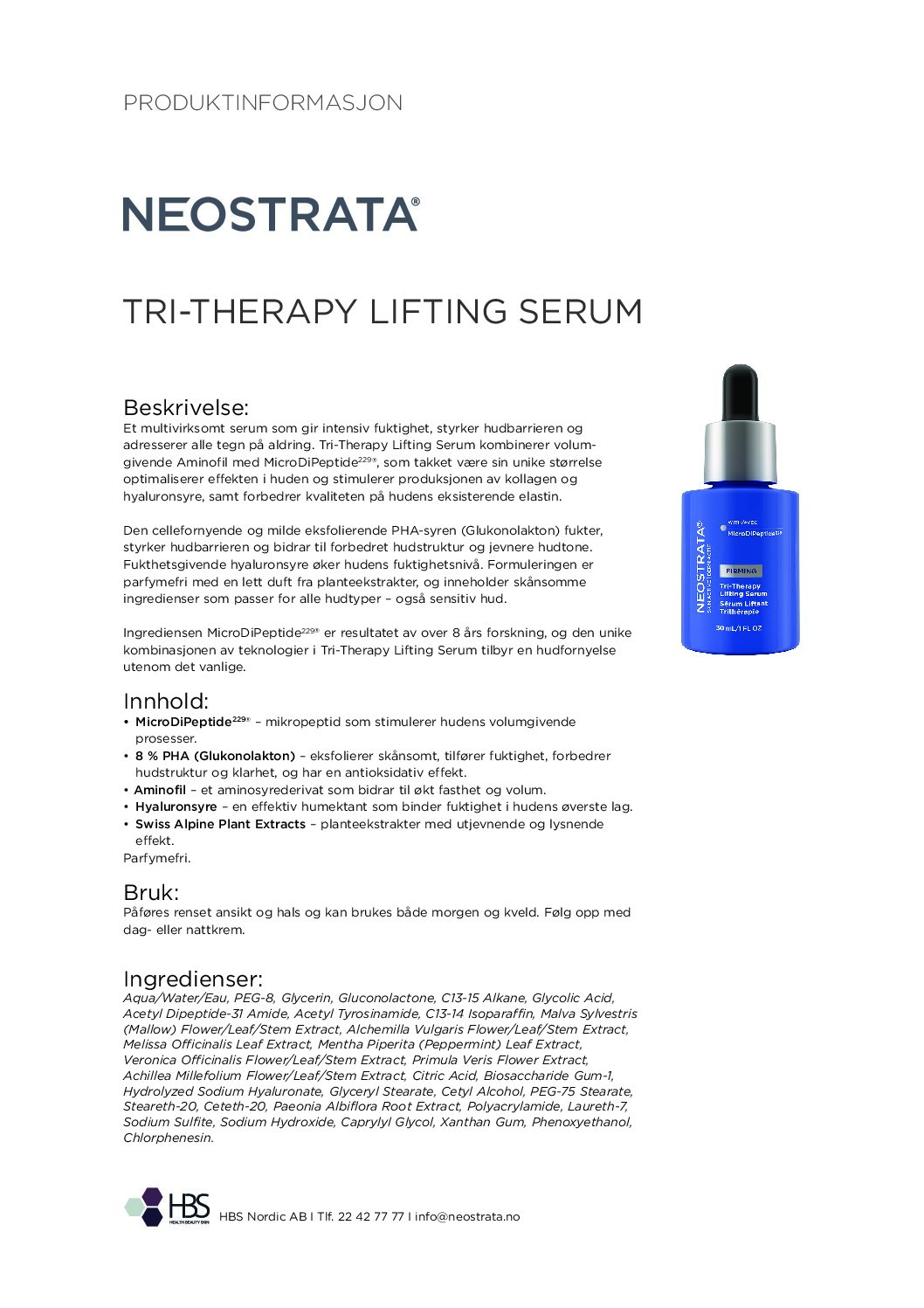 Produktark NEOSTRATA Tri-Therapy Lifting Serum