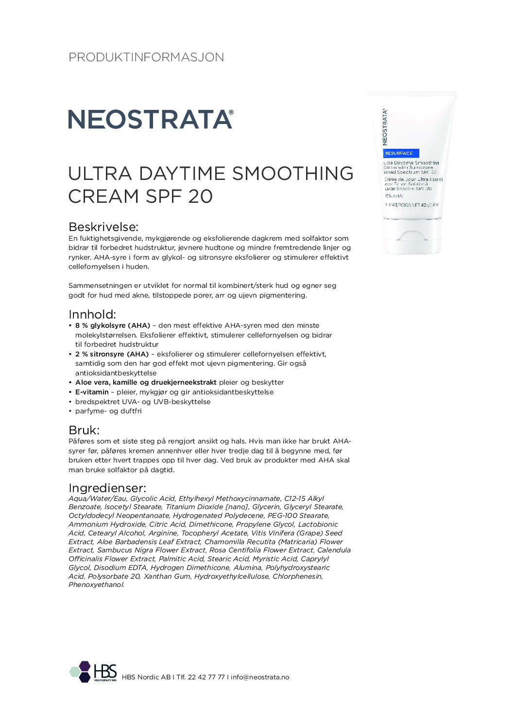 Produktark NEOSTRATA Ultra Daytime Smoothing Cream SPF 20